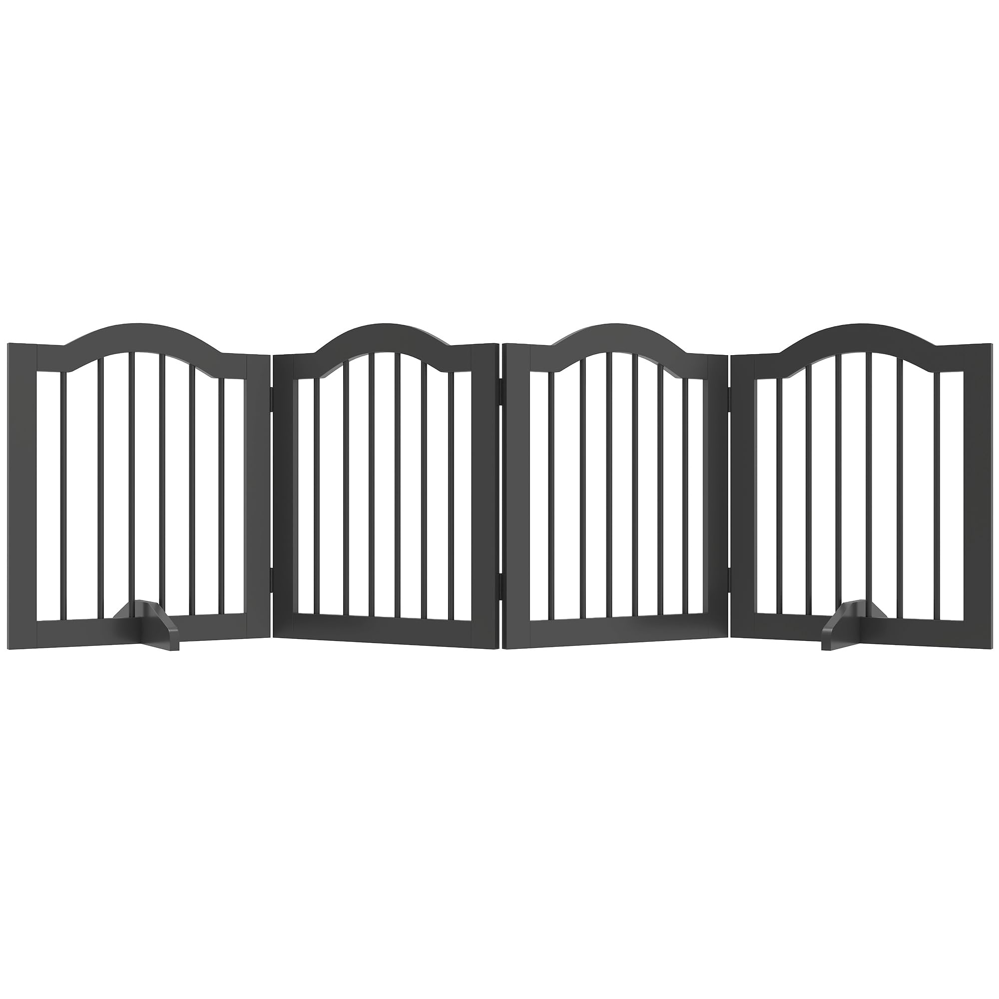 PawHut Valla Barrera Perro 4 Piezas, 208 x 61 cm Valla Plegable para Perros con Puerta, Valla Protectora de Puerta con 2 pies de Apoyo, Puerta de Escalera Independiente para Cocina, Pasillo, Negro | Rejilla para perros de 4 piezas con puerta, con 2 patas