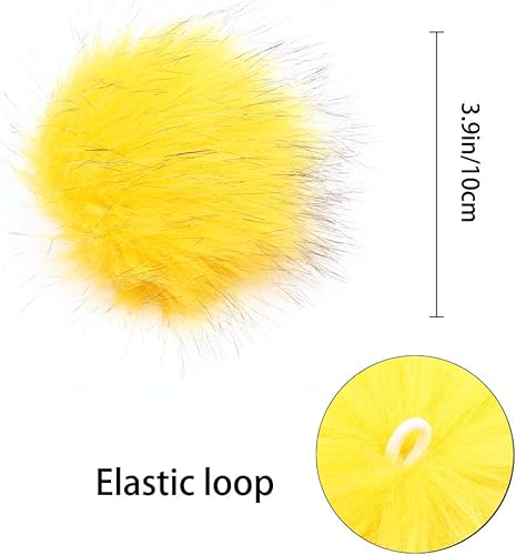 Miniatura 2 de 20 pompones de piel sintética coloridos, pompones de piel esponjosa de 4 pulgadas con lazo elástico para sombreros de punto, guantes, bolsas,