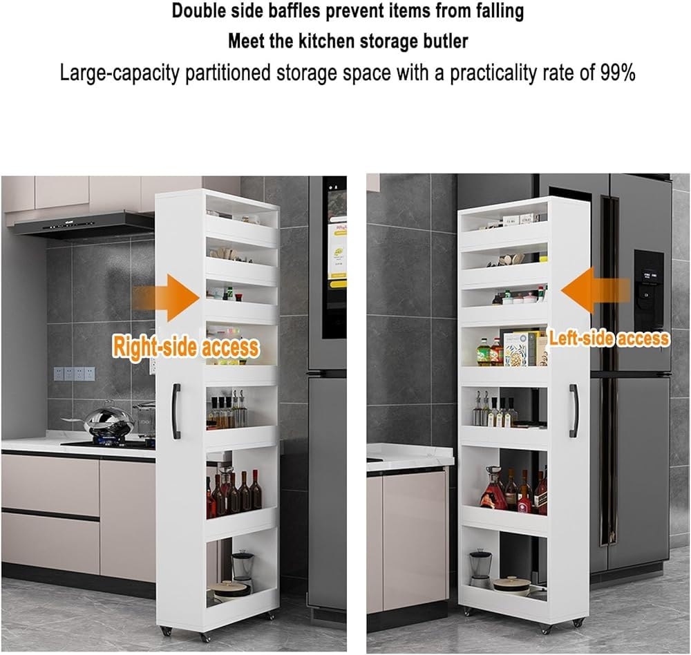 Scaffale mobile da cucina con ruote, design su entrambi i lati per piccoli spazi, carrello compatto per un'organizzazione efficiente