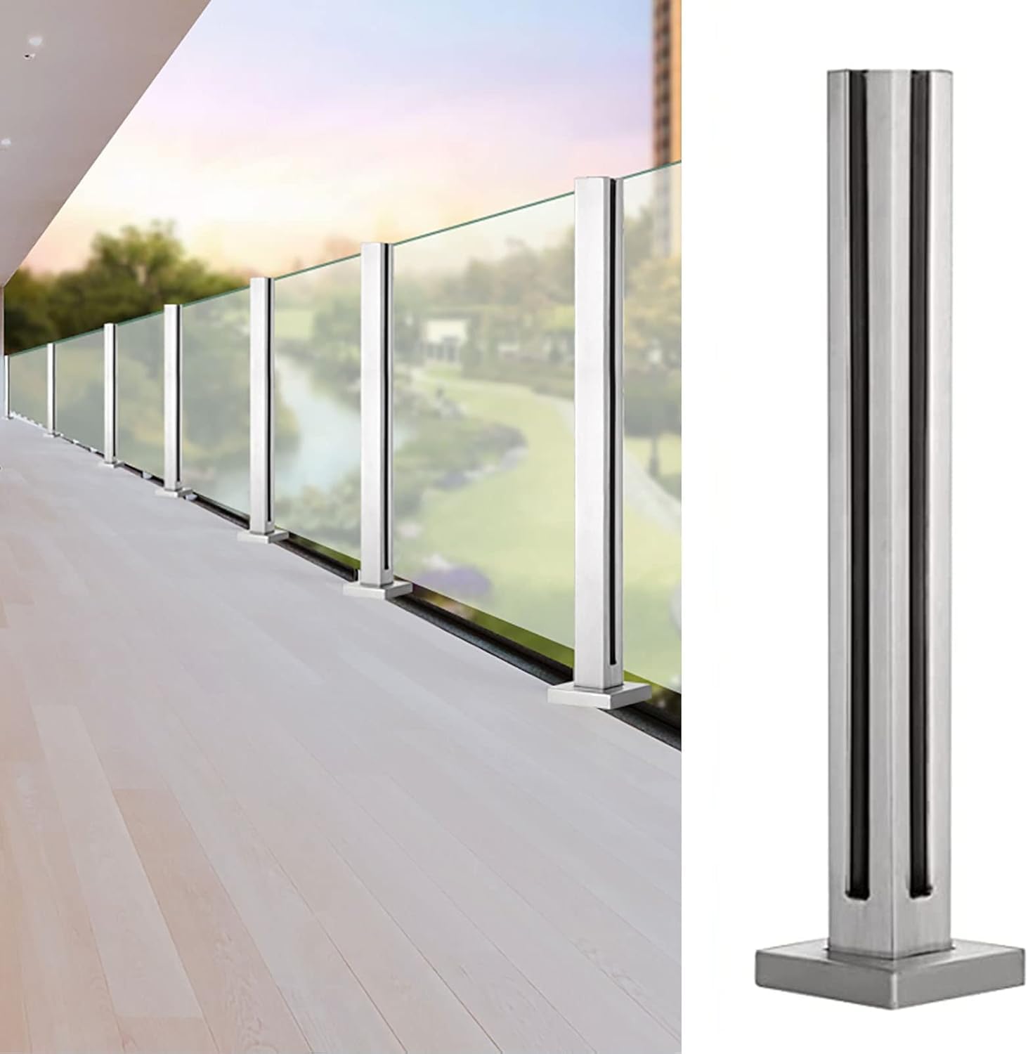 Poteau garde-corps verre 95 cm pour supprimer les barrières visuelles de terrasse