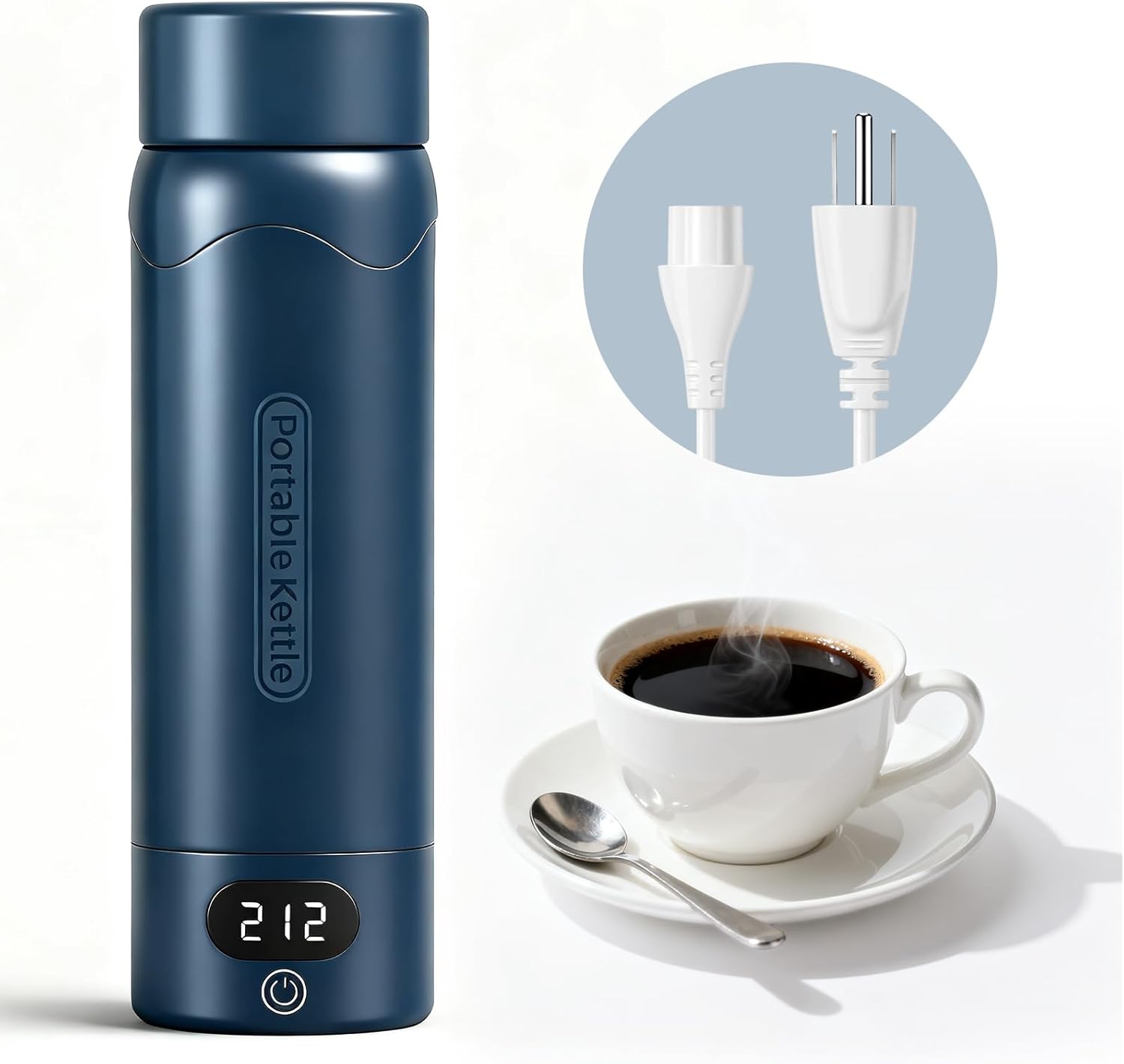 Travel Electric Kettle Portable Mini Kettle, 316 Stainless Steel 16.91Oz/500mL, Small Hot Water Boiler with 4 Temperature,Fast Boiling water with Auto Shut-Off and Boil Dry Protection blue