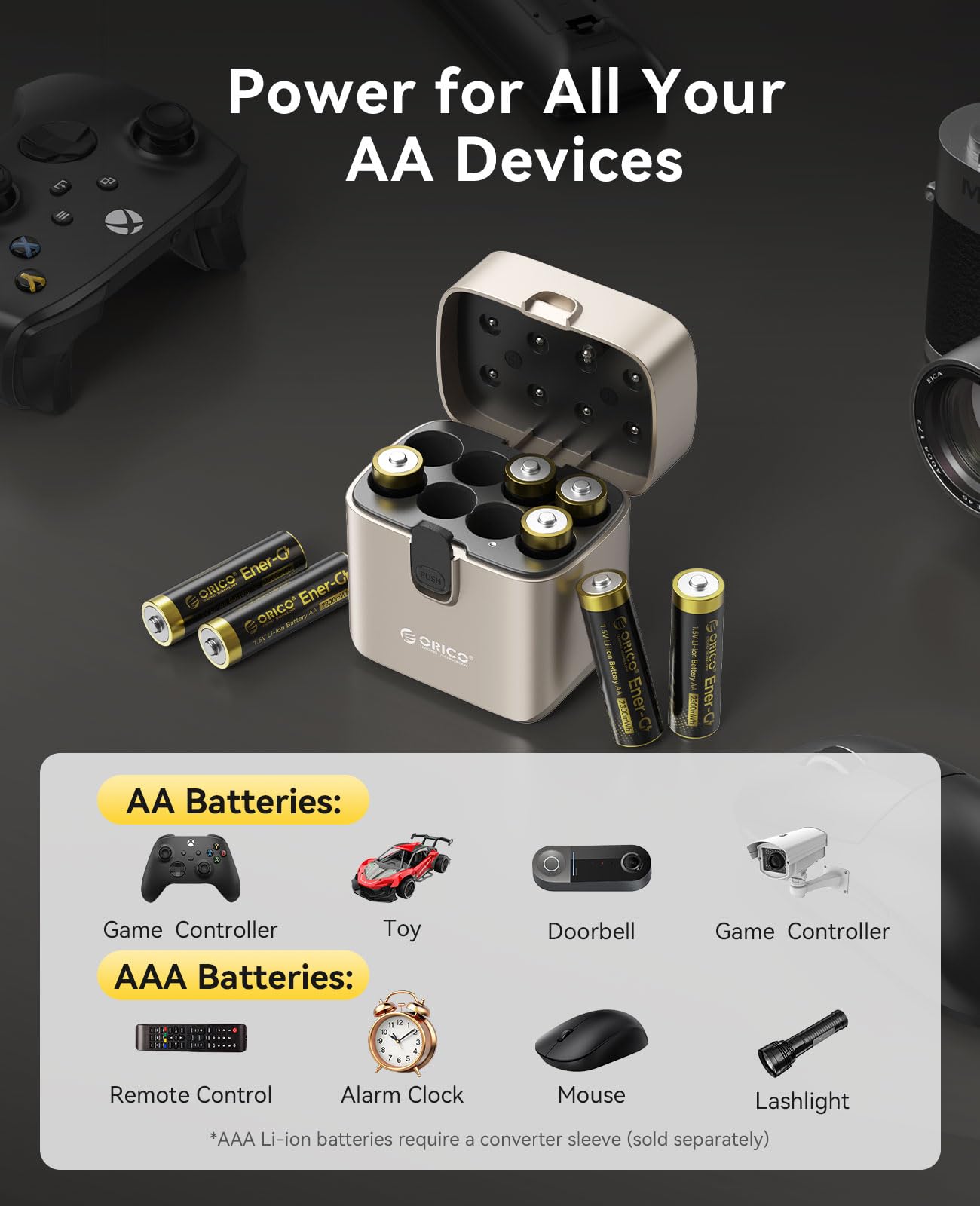 ORICO Ladegerät für AA Lithium Akkus mit 8X 1,5V wiederaufladbare Batterien (2300mWh), 3h Schnellladung, kompatibel mit Controller, Spielzeug, Taschenlampe & mehr, inkl. Boxen
