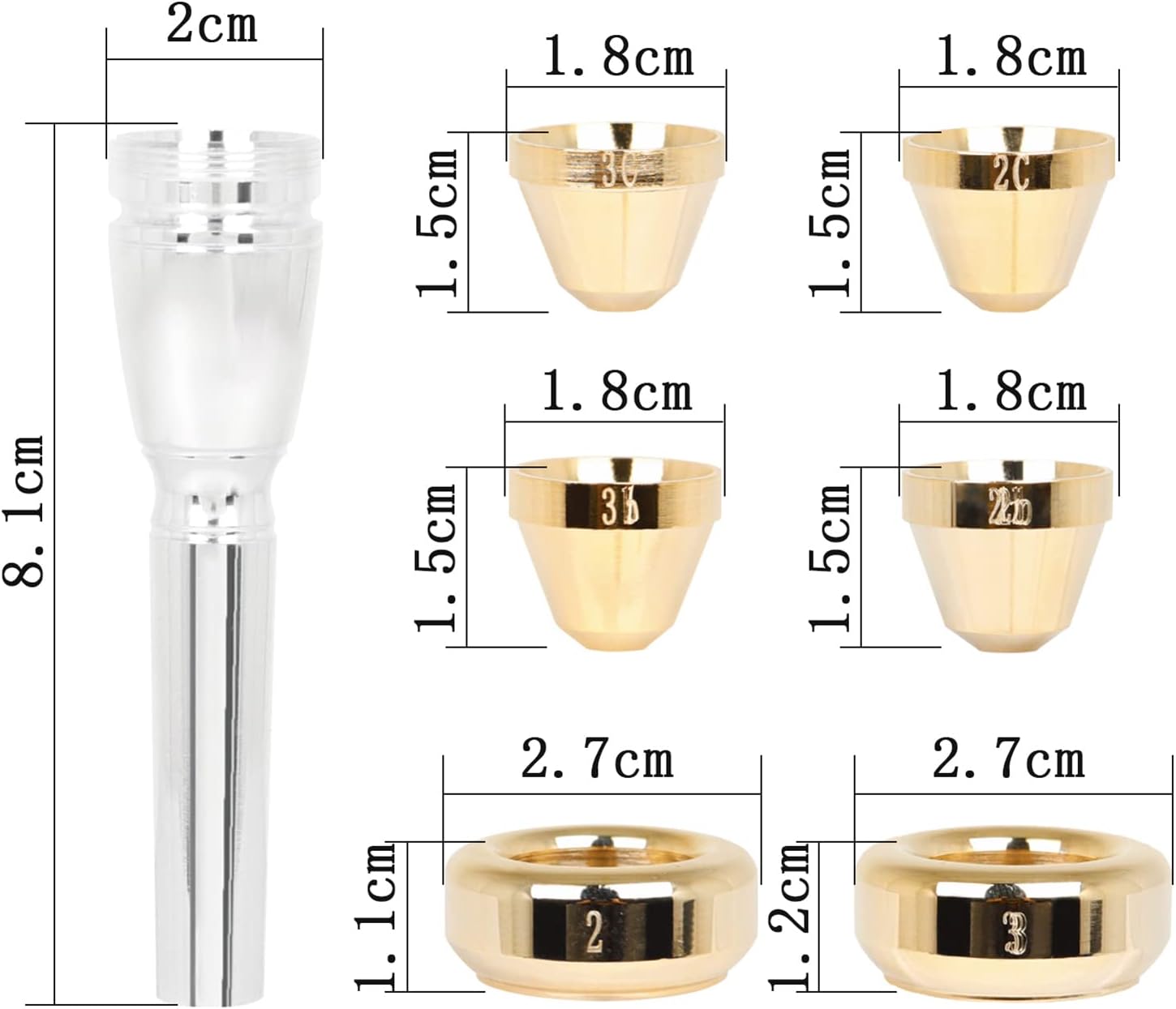 Trumpet Mouthpiece 2C 2B 3C 3B Silver Plated Bb Trompeta Mouthpiece Set with Split Designed for Beginners Professional Players