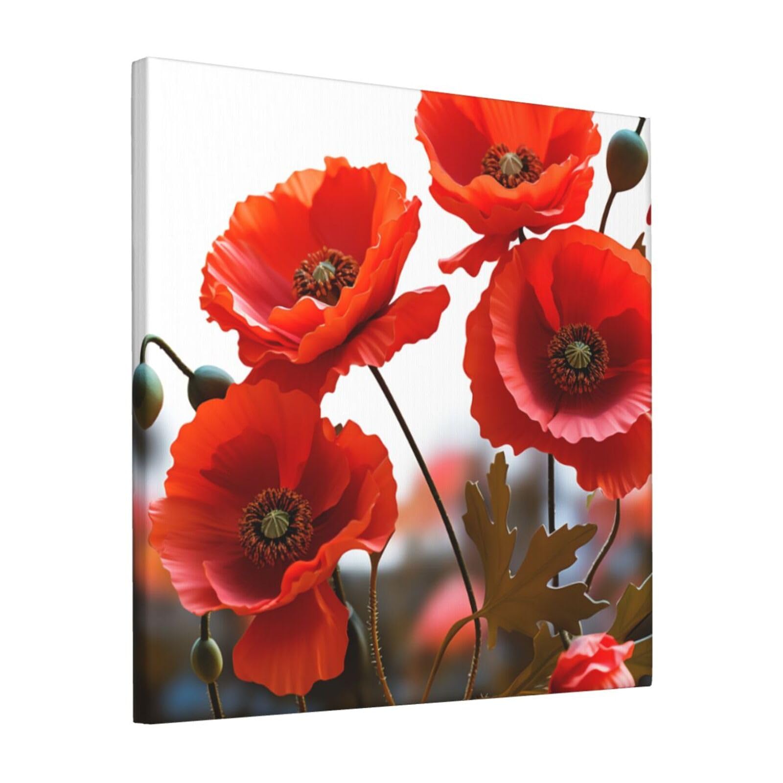 KLOPH Poppy Flowers Vivid Petals Canvas Wall Art for Living Room 12"x12" Modern Artwork Painting for Bathroom Hanging Canvas Prints Aesthetic Wallart for Bedroom Kitchen Office Wall Decor