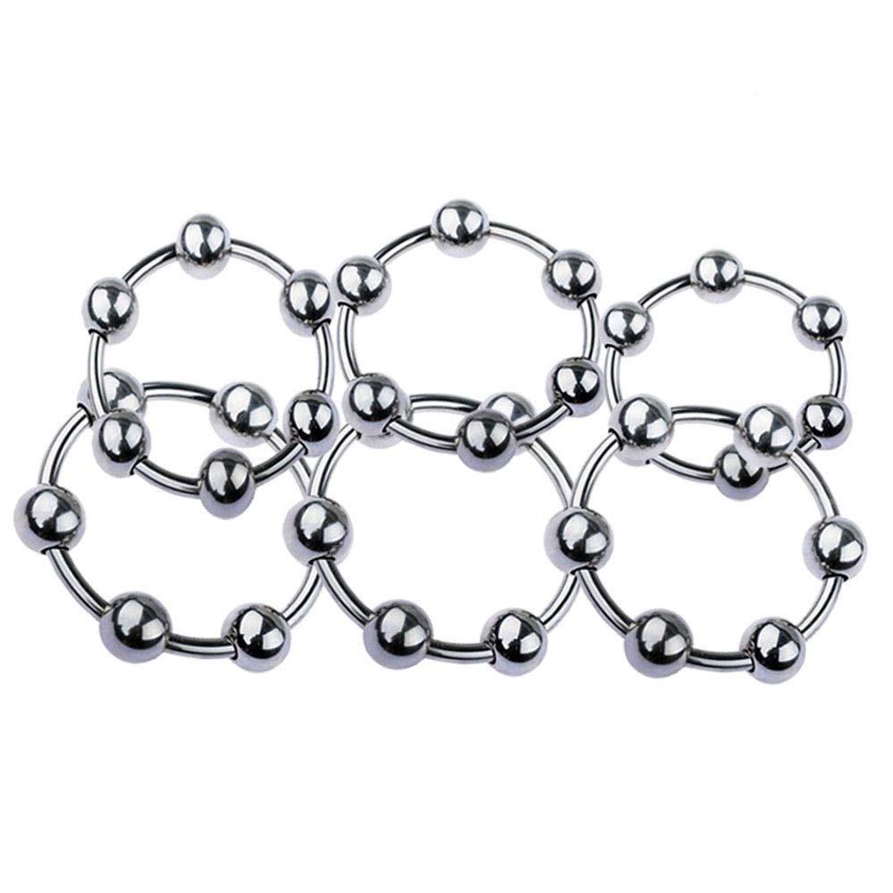 ペニスリング メンズリング コックリンク リング 6つビード付き 金属製 ＳＭグッズ 男性のおもちゃ テンレス鋼製 シルバー