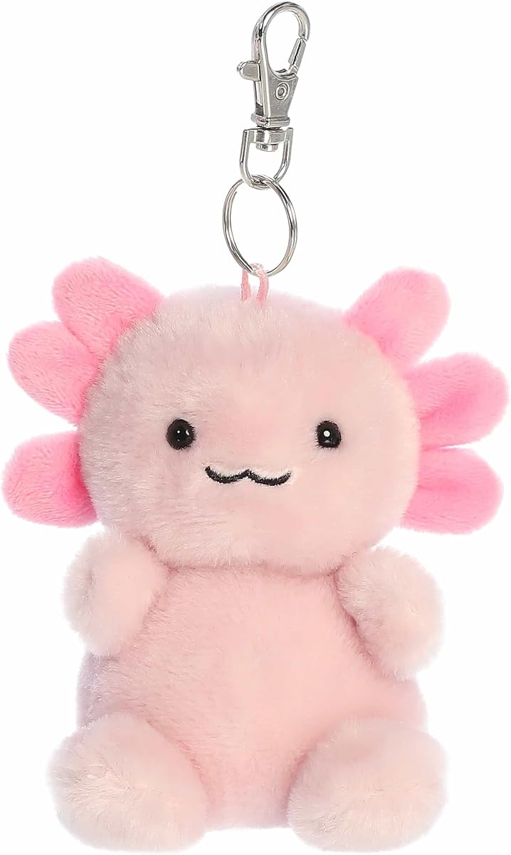Aurora® Adorable Palm Pals™ Ax Axolotl™ Clip-On- Felpa Coleccionable Divertida para Coleccionistas Niños y Adultos - Perfecto para Mochilas y Regalos de Cumpleaños - Rosa 4 Pulgadas