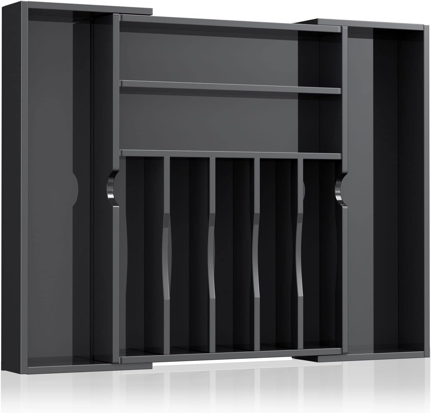 NIUBEE Expandable Kitchen Drawer Organizer for Flatware and Utensils,Black Acrylic Adjustable Silverware Tray for Drawer,Office,Bathroom Supplies-9 Compartments