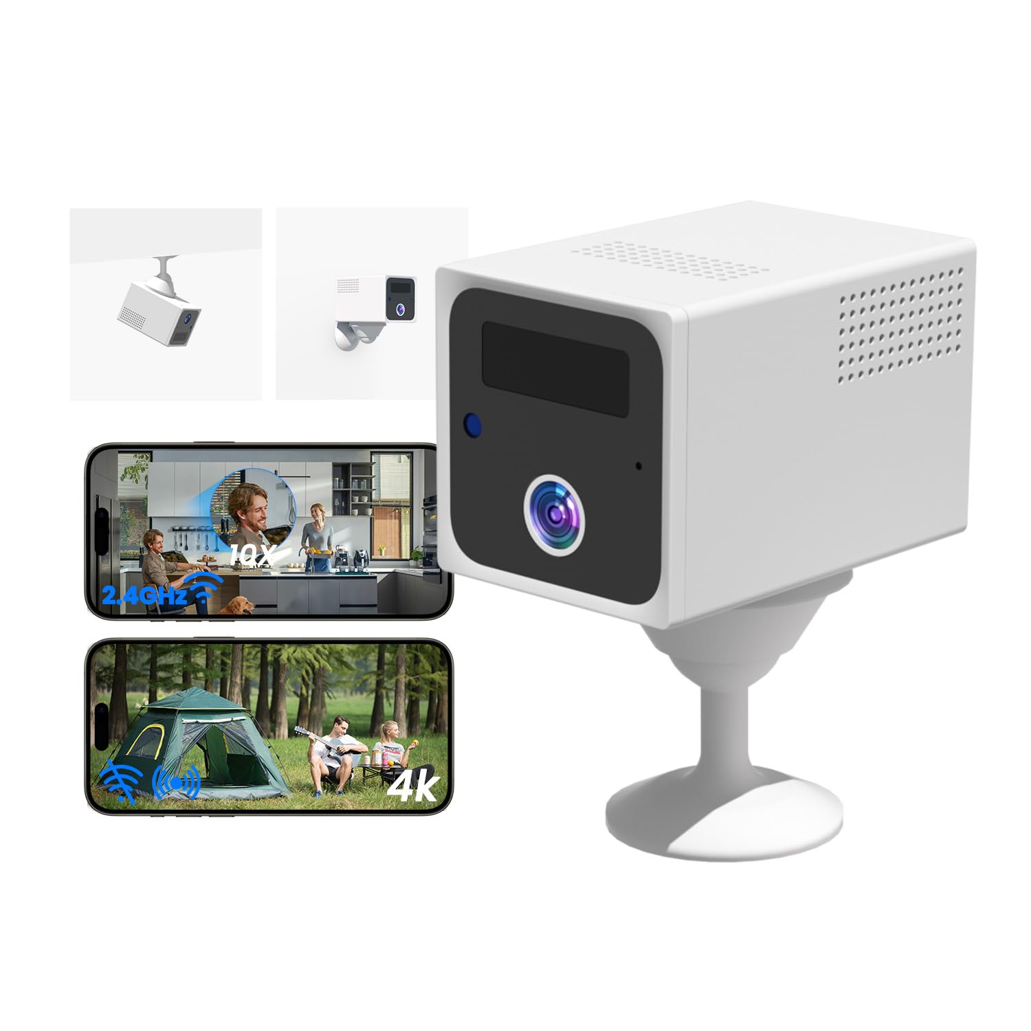4K Mini Camera Espion sans Fil, Wi-Fi ou Mode AP sans WiFi, Camera de Surveillance sans Internet, Batterie 5200mAh, Vision Grand 160°, Vision Nocturne, Détection Mouvement IA, pour Intérieur/Extérieur