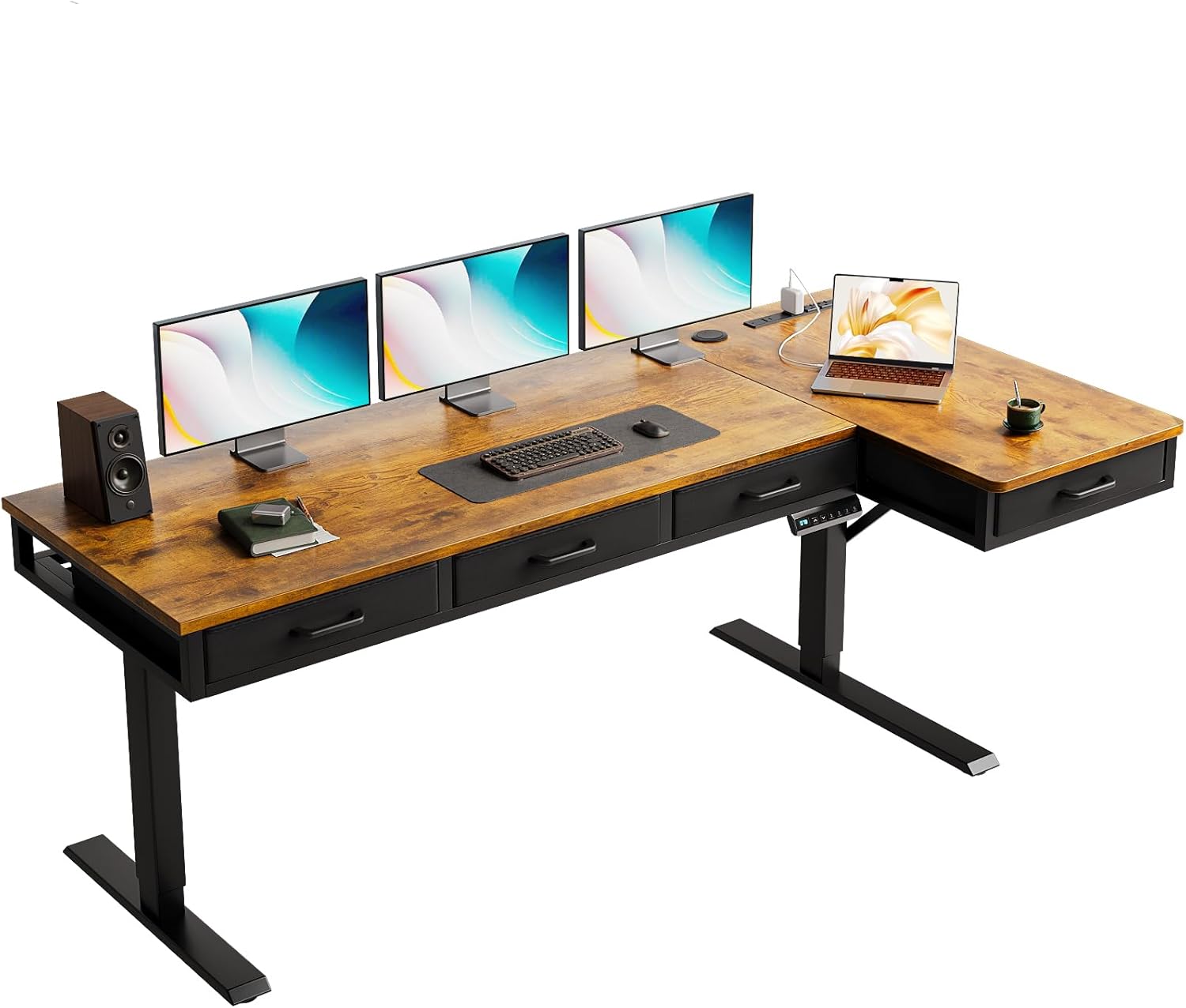 OffiGo Electric Standing Desk with LED lights and monitor stand