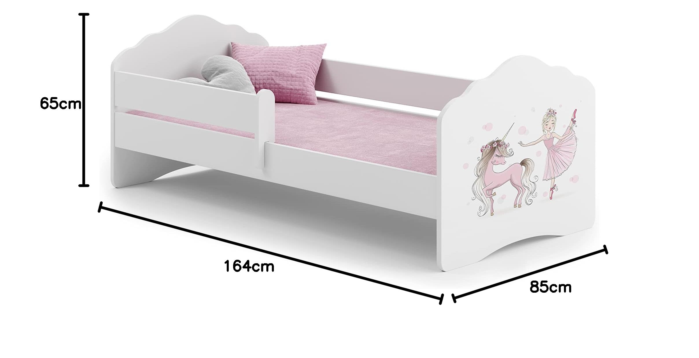Letto per bambini FALA"RAGAZZA CON UN UNICORNO" 160x80 ringhiera, materasso, telaio