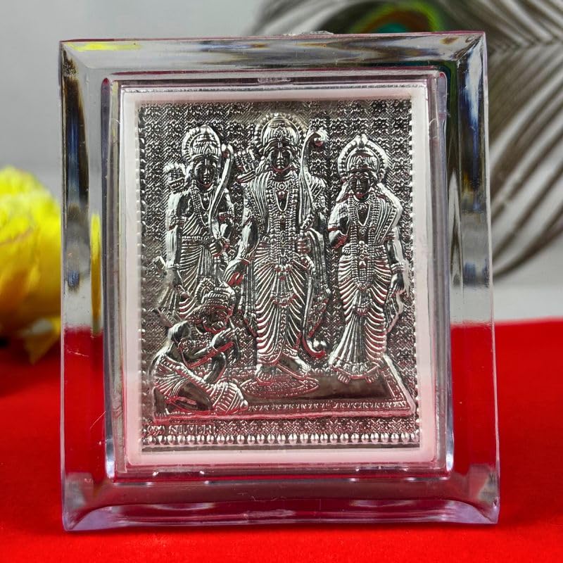 Benares Souvenirs 999 Silver Ram Darbar & Hanuman Ji Photo Frame Divine God Frame for Home Car Dashboard (Size: Height - 7cm, Width - 6cm, Length - 3cm)-image-45