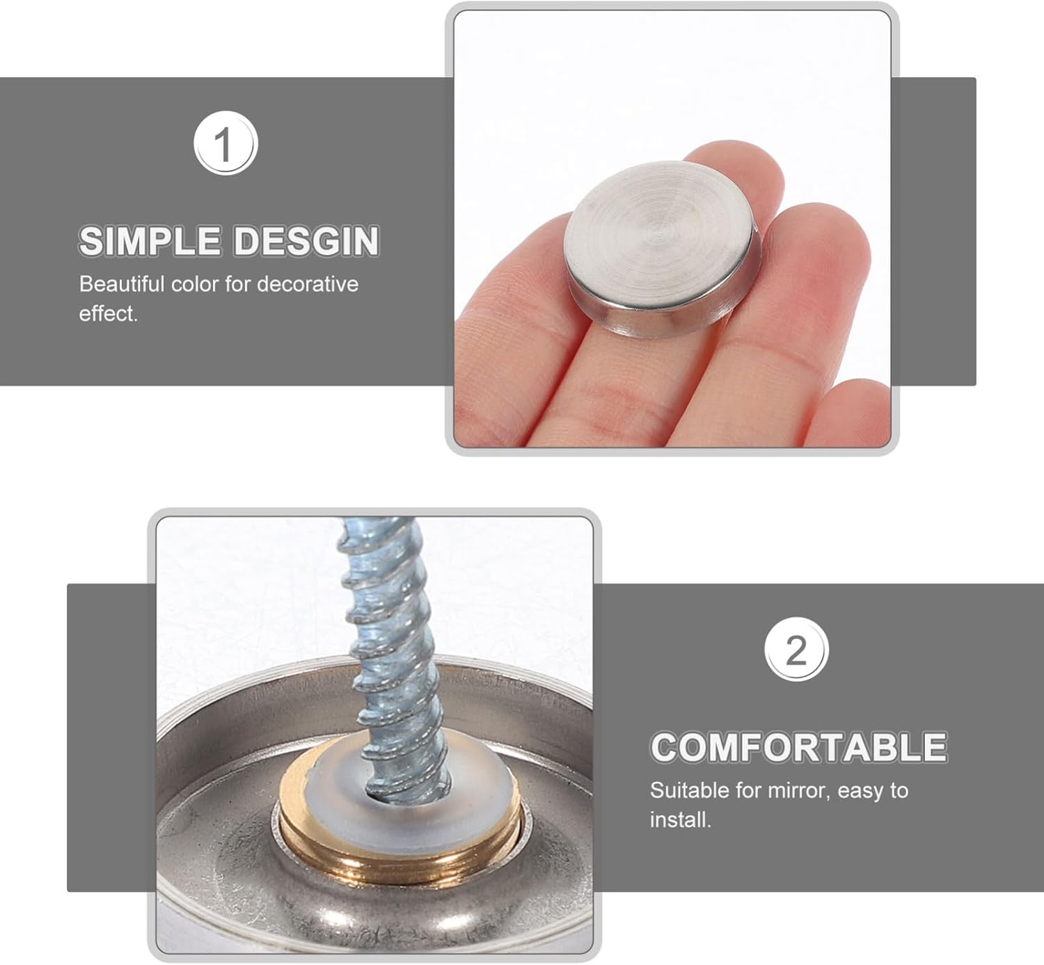 Generic 3sets Mirror Screws Decorative Caps Stainless Steel Fasteners for Decorative Mirrors Easy to Install Glass Nails 20pcs*3