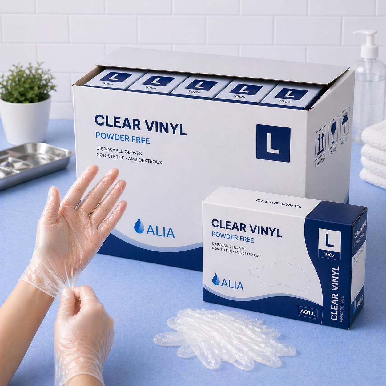 ALIA 1000 x Disposable Clear Vinyl Powder Free Gloves Large | 10 Packs of 100