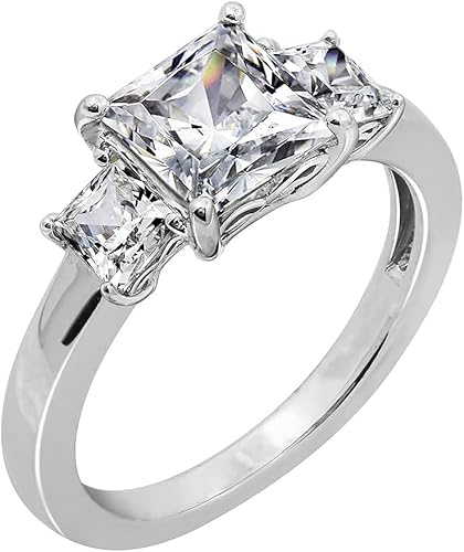 Tienda Collection Platinum or Gold Plated Sterling Silver Princess-Cut 3-Stone Ring made with Infinite Elements Zirconia