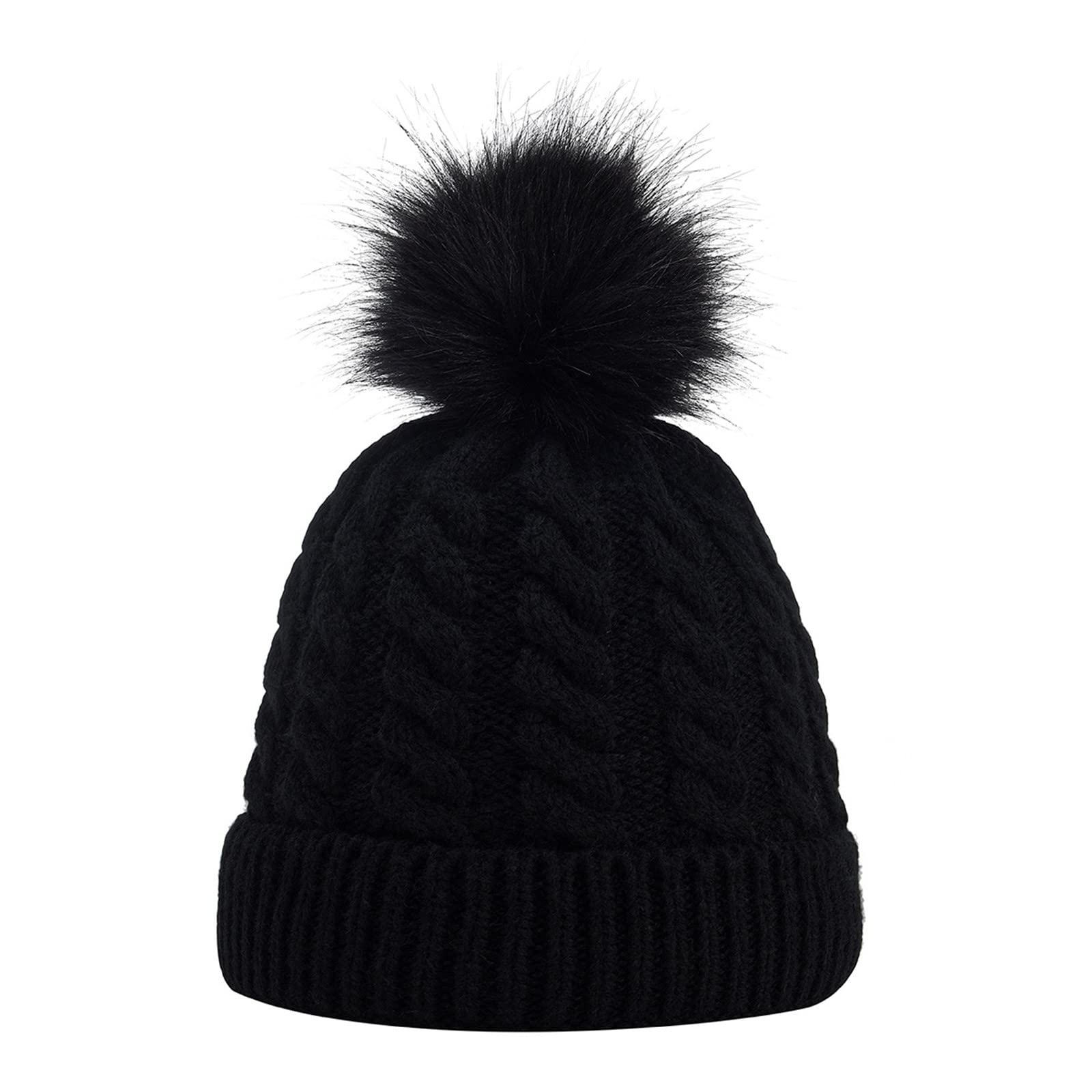 Gorro Cálido de Invierno, Gorro Tejido para Niños, Gorro para Niños, Gorro de Invierno de Algodón con Forro, Gorro para Niñas Pequeñas/Black/One Size