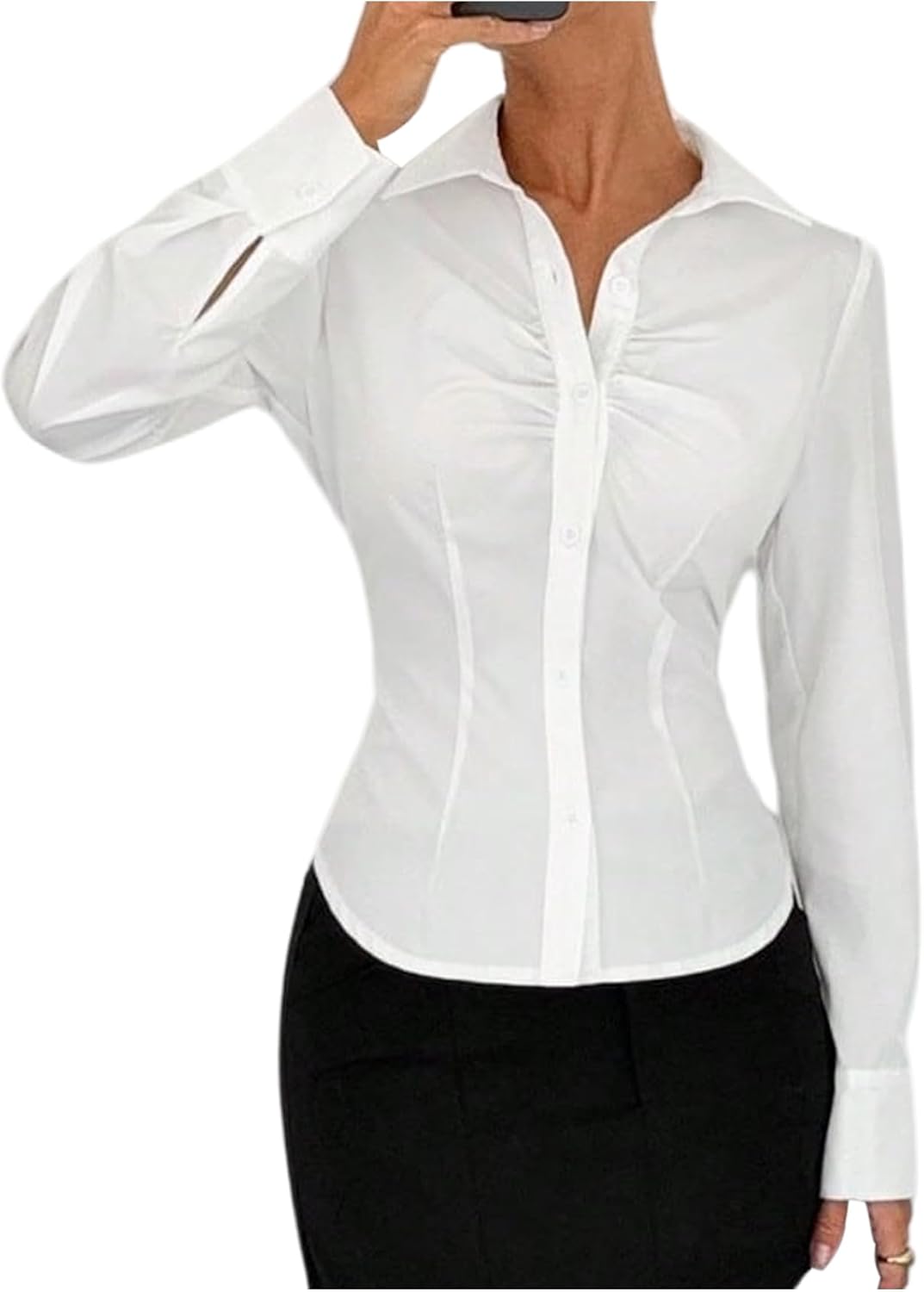 SweatyRocks Women's Button Down Shirts Slim Fit Long Sleeve Work Dress Shirt Blouses