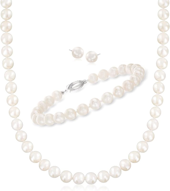 Ross-Simons 7-7.5mm Cultured Pearl Jewelry Set: Necklace, Bracelet and Stud Earrings in Sterling Silver