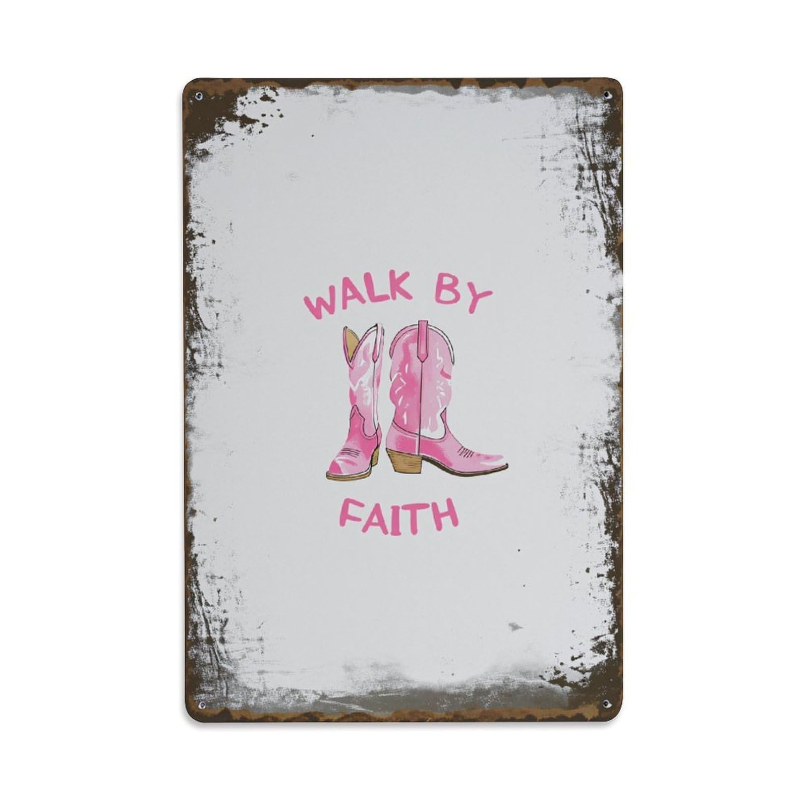 Enderetf Vintage Pink Cowboy Boots Faith Walk Tin Sign Metal Poster, Home Bar Garage Man Cave Cafe Indoor & Outdoor Wall Decoration 8X12inches