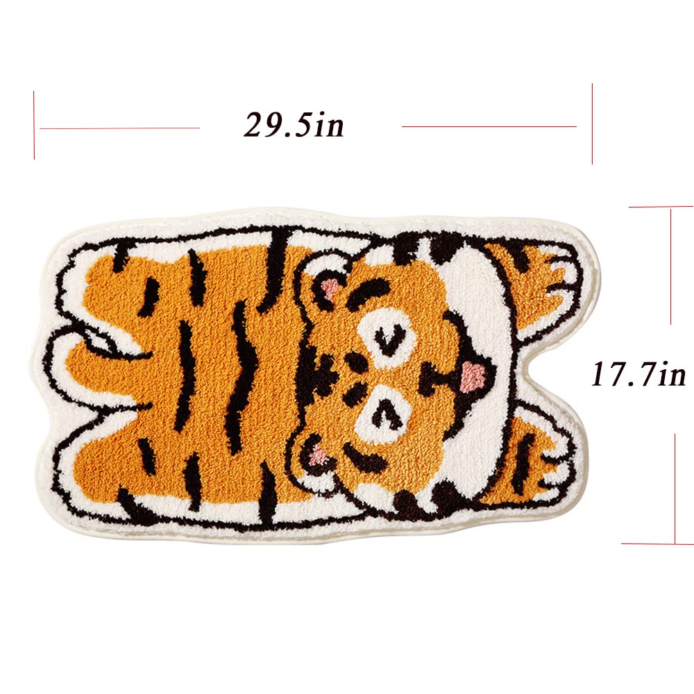 Tiger Shaped Bath Rugs for Bathroom Non Slip, Animals Print Area Rug Water Absorption Small Cute Tiger Bath Mat Cartoon Carpet for Kitchen Floor Door Mat Bedroom Playmat (1.5x2.5 Feet)
