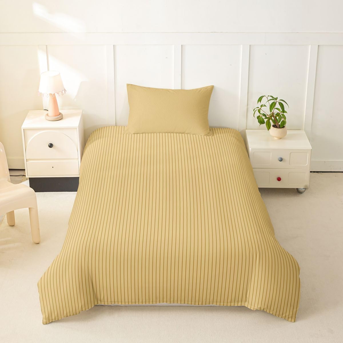 Feelyou Yellow Stripes Duvet Cover Toddler Size Geometric Bedding Set for Boys Girls Modern Farmhouse Comforter Cover Bedroom Decor 2Pcs