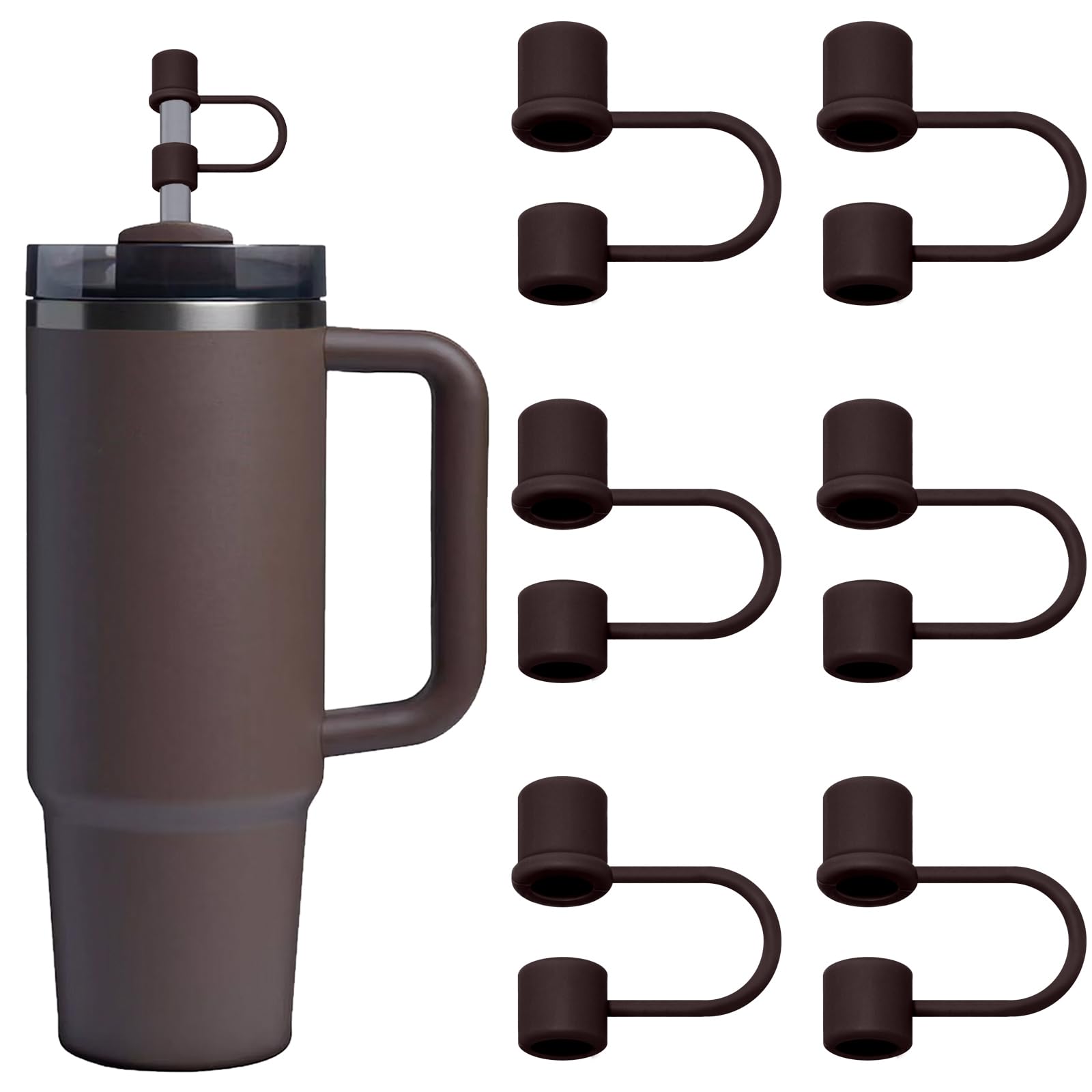 6PCS Silicone Straw Cover Cap Compatible with Stanley 30&40 Oz Tumbler Accessories Reusable Straw Toppers Simple Caps for Stanley Cup 10mm 0.4in Straws (Coffee-Color) Coffee-Color-6pcs