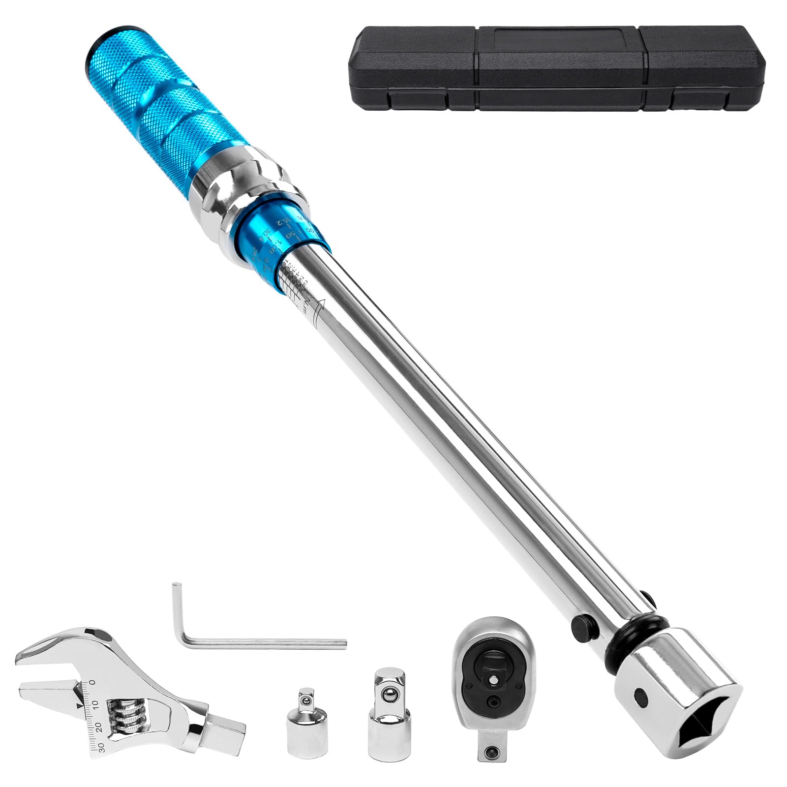 FTGear Adjustable Torque Wrench, 10-60 N.m Torque Wrench with 30mm Open End and 3/8 Drive Ratchet Interchangeable Head, Mini Split Torque Wrench for Mechanical Repair, E0B-YLV-6MK840