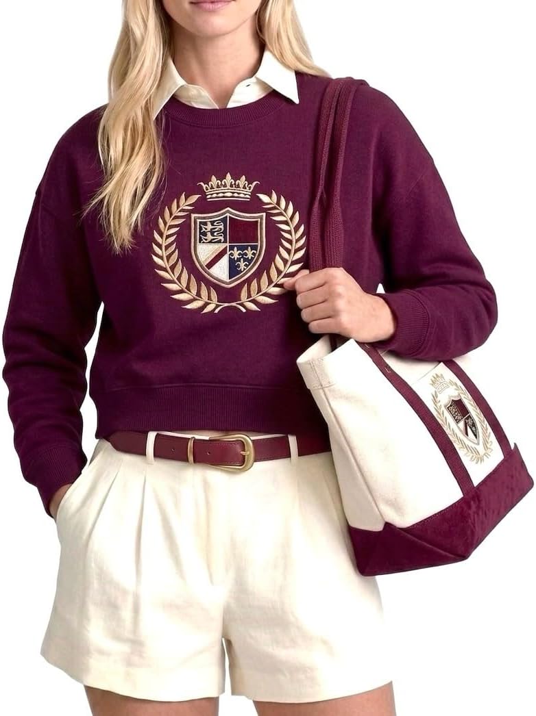 Matching 4-Pcs Gift Set: Cotton Cropped Loose Pullover, Canvas Tote, 18K Plated Necklace, Doll Bag Charm Outfit (No Doll)