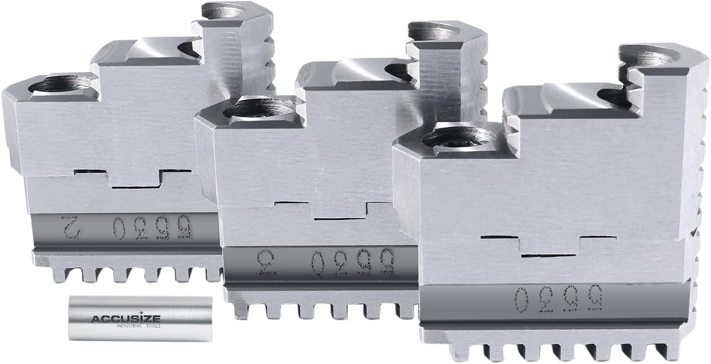 Accusize Industrial Tools Hard Jaws for 6"/160 mm 3-Jaw Lathe Chuck (Plain Back, 2-Piece Reversible), 1.575" Center Hole, 0555-0114