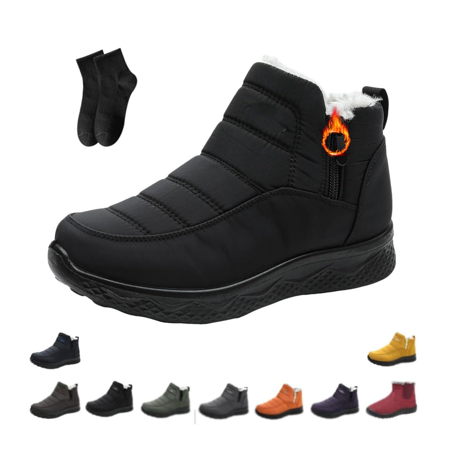Womens Insulated Snow Boots- Waterproof Non Slip Fur Lined Comfortable Warm Winter Shoes for Women with Side Zipper