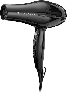 StyleCraft Peewee and Stay Temp Dual Voltage Travel Dryers, Lightweight Portable Size, Tri-Plex Technology, Ionic Turbo Motor, Concentrator Nozzle, Diffuser, Travel Bag, Black