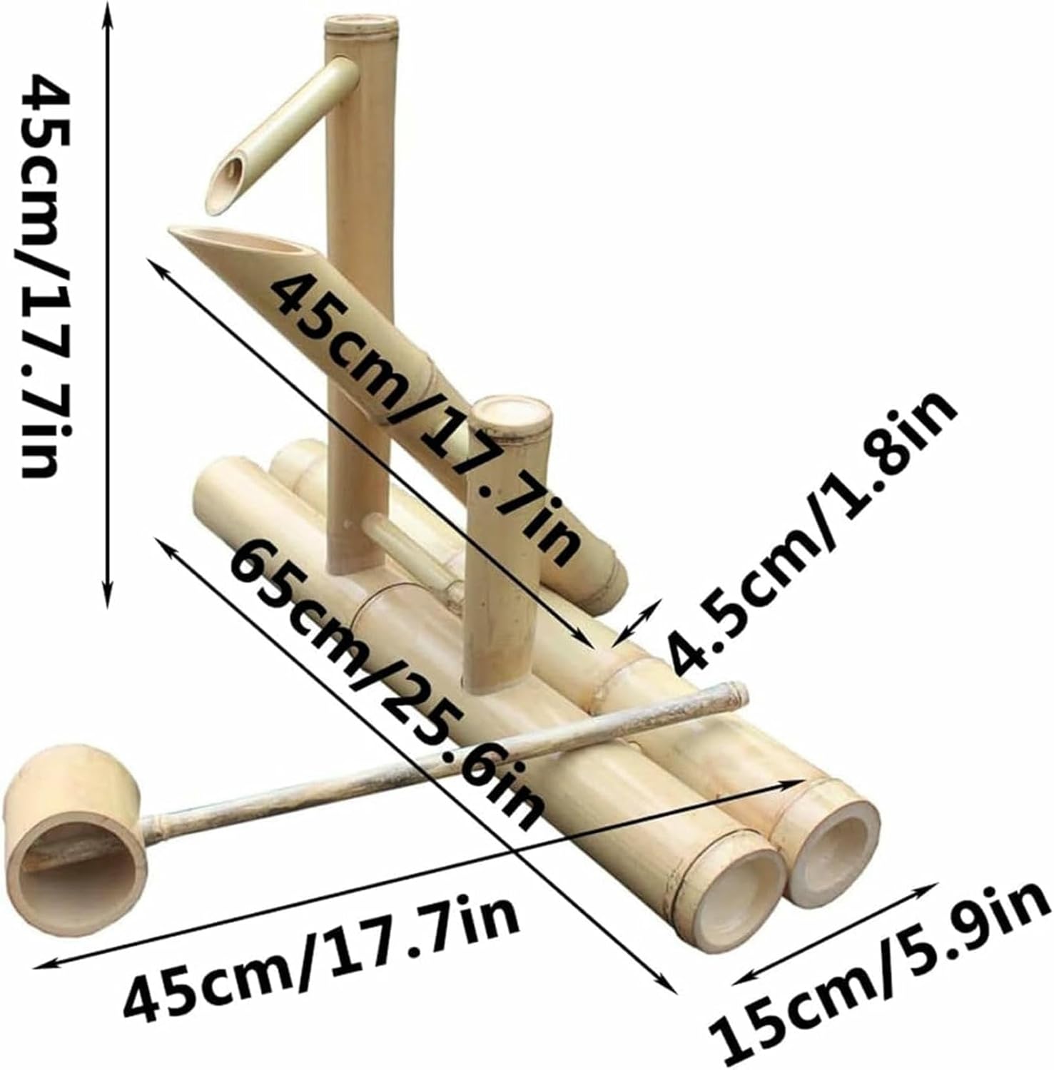 Bamboo Water Feature Garden Decoration, Indoor Outdoor Japanese Style Fountain Kit with Pump, Handmade Natural Bamboo Fountain Kits with Pump