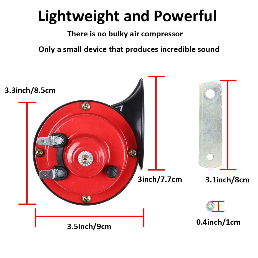 1Pcs Rosso 12V Trombe Auto 300db Super Forte Tromba per Camion Aria Elettrica Clacson Camion Impermeabile Corno di lumaca Horn Doppio Tono Veicolo Motociclo