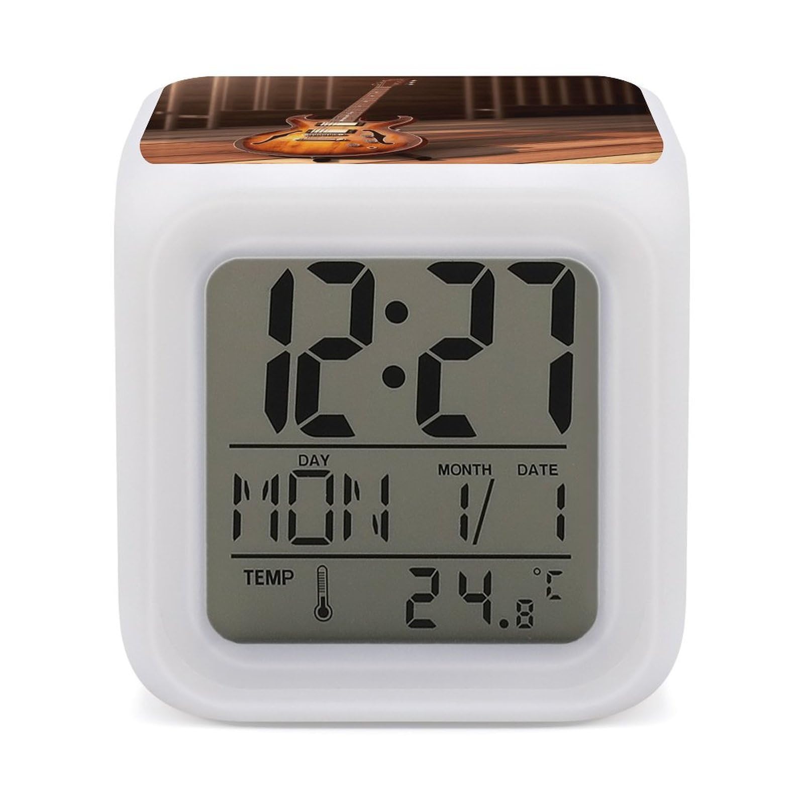 Réveil numérique guitare LED couleur et horloge de bureau lumineuse pour chambre