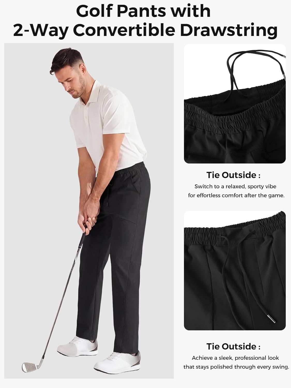 Men's Golf Pants Quick-Dry Stretch Lightweight Trousers Versatile Business Casual Dress Pants with 4 Pockets