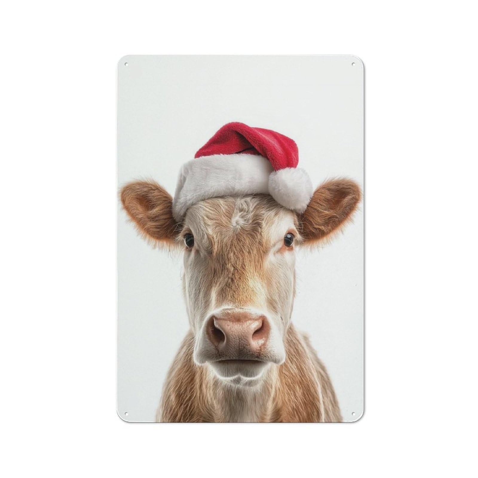 Junmoney Christmas Cow Wearing A Santa Hat Retro-Style Tin Sign 30X20cm For Kitchen Or Home Bar, Suited To Kitchen Decor Lovers