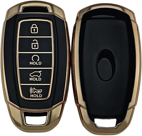 Vista 10 de Funda para llavero de TPU compatible con Hyundai Palisade 2020-2023 Elantra 2020 2021 2022 (5 botones de arranque sin llave) (negro/verde)