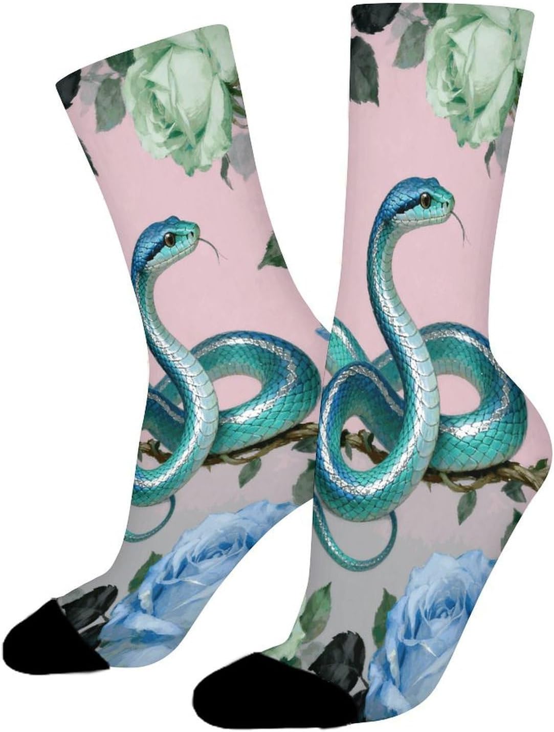 Pink Bg Blue Snake Crew Socks Moisture Wicking Ankle High Cushioned Arch Support Seamless Toe Athletic & Casual