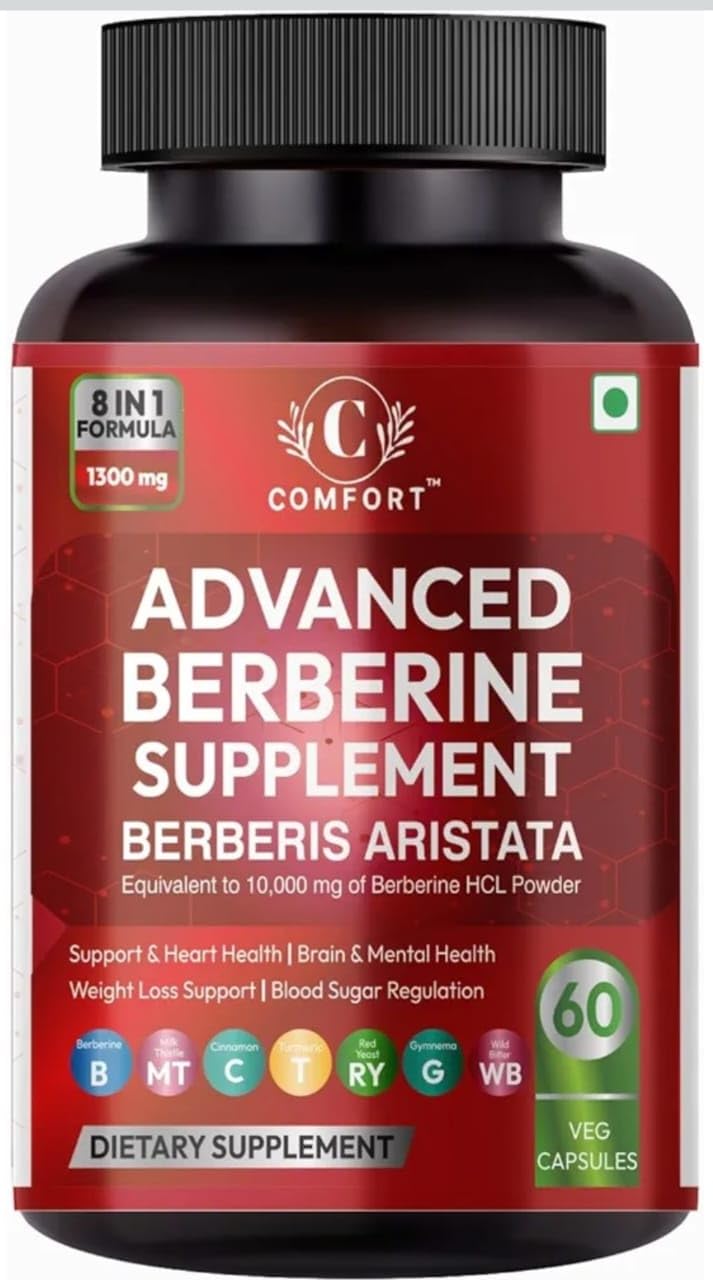 Comfort ADVANCED Berberine Supplement with Berberis 98% with Milk Thistle Aristata, 8-in-1 Formula, HCL 98% Herbal Formula for Imunity, Blood Sugar Control, Weight Management and PCOS suppor 60 Veg Capsules,1300mg Per Serving Non-GMO & Gluten Free (60) - Image 6 thumbnail