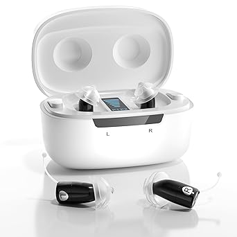Ceretone SuperMini OTC Hearing Aids for Seniors, Rechargeable Invisible Hearing Aids with Wind Noise Reduction, Auto On/Off, Easy-to-Use Digital Hearing Aids for Mild to Moderate Hearing Loss, Black