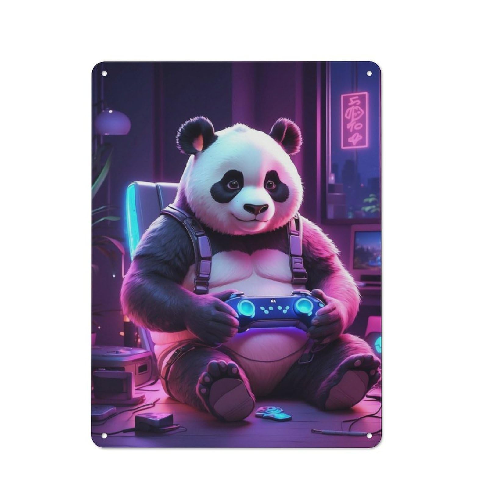 Junmoney Gaming Panda Vintage Tin Sign 40X30cm With For Workshop Wall, For Makers And Diy Enthusiasts, For Retro Home Interiors