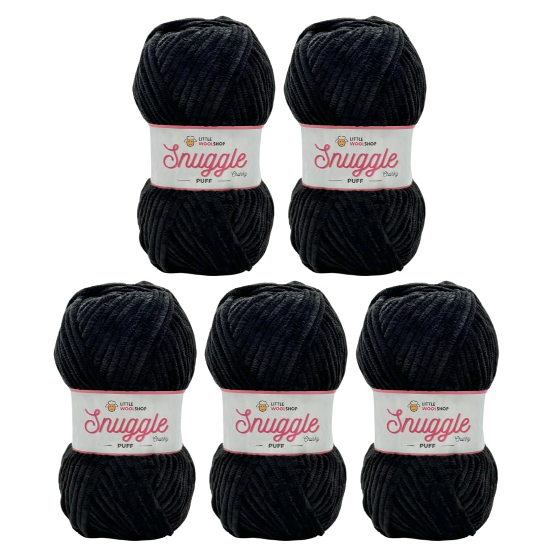 LittleWoolShop Snuggle Puff Chunky Chenille Yarn 100g - 100% Supersoft Polyester (Liquorice Twist 940, Pack of 5) — image 1