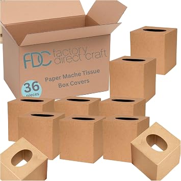Paper Mache Tissue Box Cover-36 Pieces These Papier Mache Tissue Box Covers are Unfinished Ready for Personalizing. by Factory Direct Craft