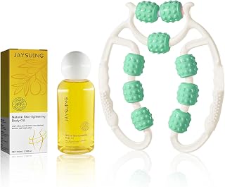 Juego de rodillo de masaje anticelulitis para celulitis, rodillo de masaje para piernas y fascia, con aceite de masaje reafirmante anticelulitis para una piel bonita, piernas, pies, brazos, color