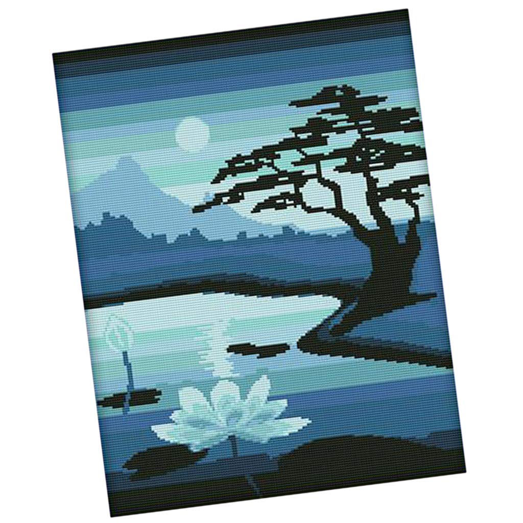 Stamped Cross Stitch Kits 11CT Needlework Kits - Moonlight Over Lotus Pool