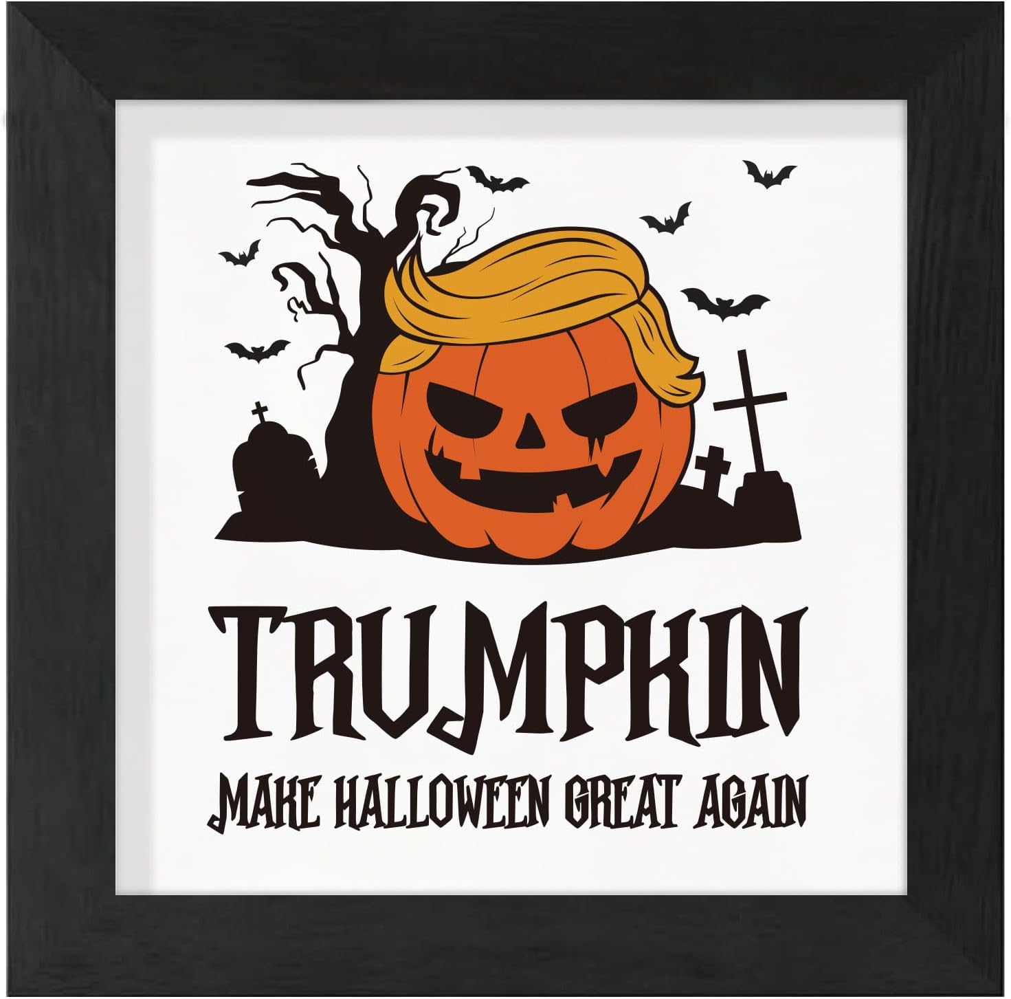 funny halloween decorations, trumpkin make halloween great again wood sign for home table wall decor, novelty halloween prints with wood frame, halloween tiered tray party decor supplies, 7x7 inch