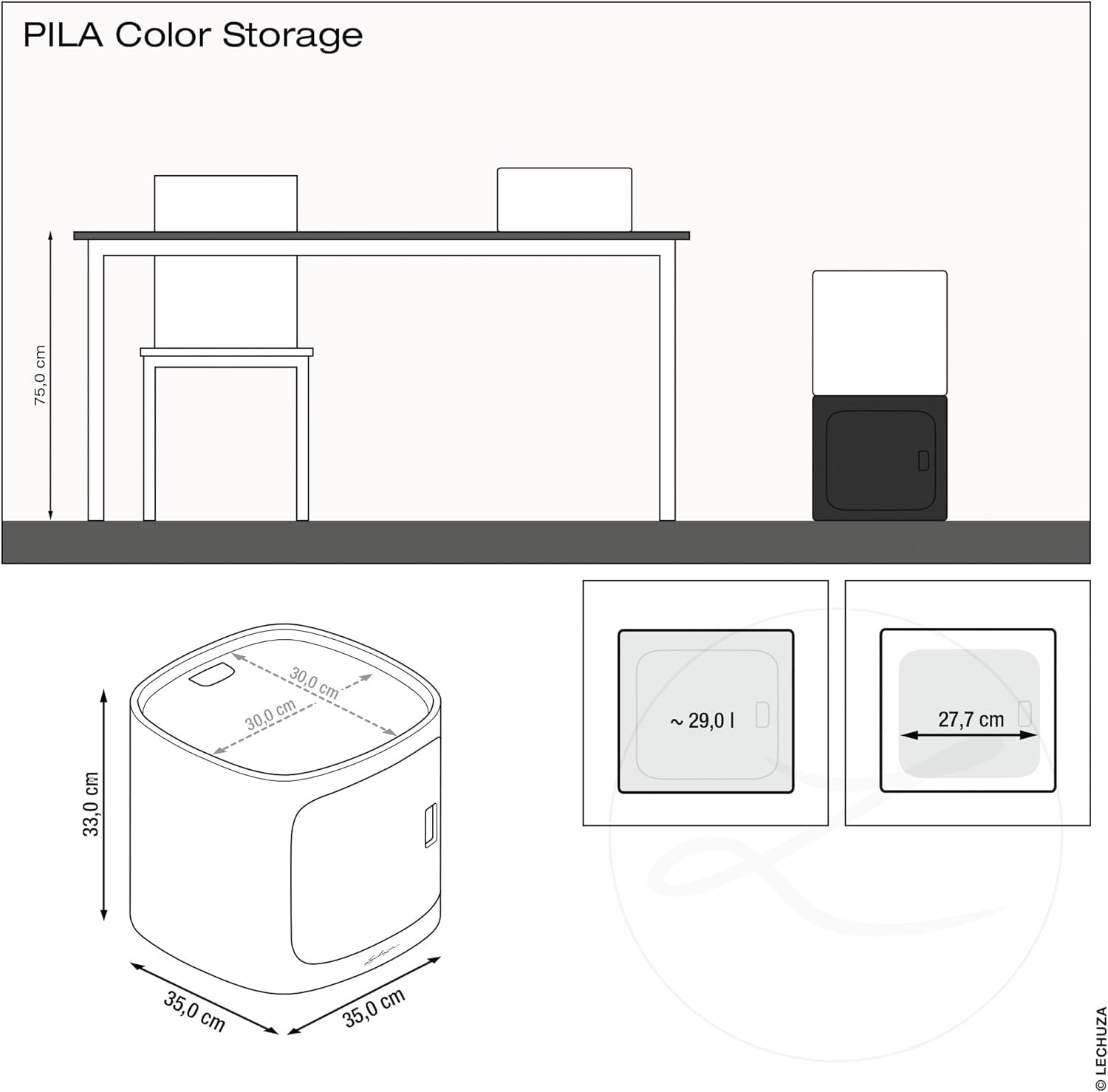 Lechuza PILA Color Storage schiefergrau 15926, 35x35x33 cm