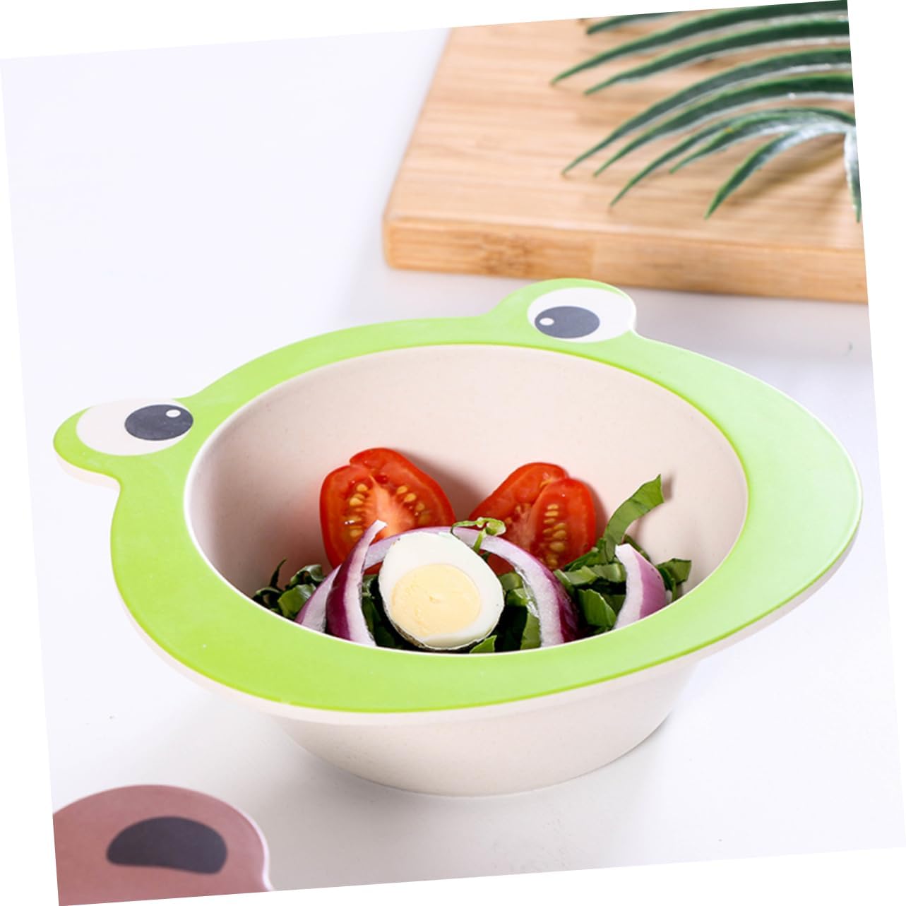 ABOOFAN Bamboo Fiber Kids Bowl Unbreakable Children S Tableware Lightweight Eco-Friendly Toddler Dinnerware for Outdoor Camping Picnics Frog Design 6.69X6.49X1.88In