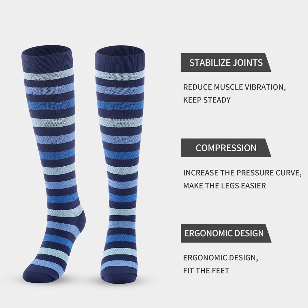 Chaussettes de Contention(5 Paires) pour Femmes 20-30 mmHg, Bas de Contention, Chaussette de Compression pour le sport, la course, le cyclisme.