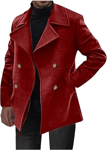 Trench Coat for Men Plus Size Double Breasted Trench Coat Notch Collar Jacket Winter Overcoat Mid Length Pea Coats