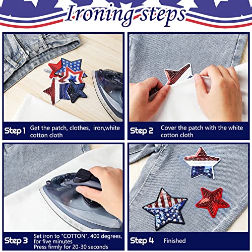 24 Pcs 5 Star Sequins Sew Patriotic Iron On Applique Glitter 5 Pointed Star Patches Independence Day Shimmer And Shine Patches For Clothes Red Blue Silver Sequin Stars For Jeans Jackets Diy Crafts #TOP3